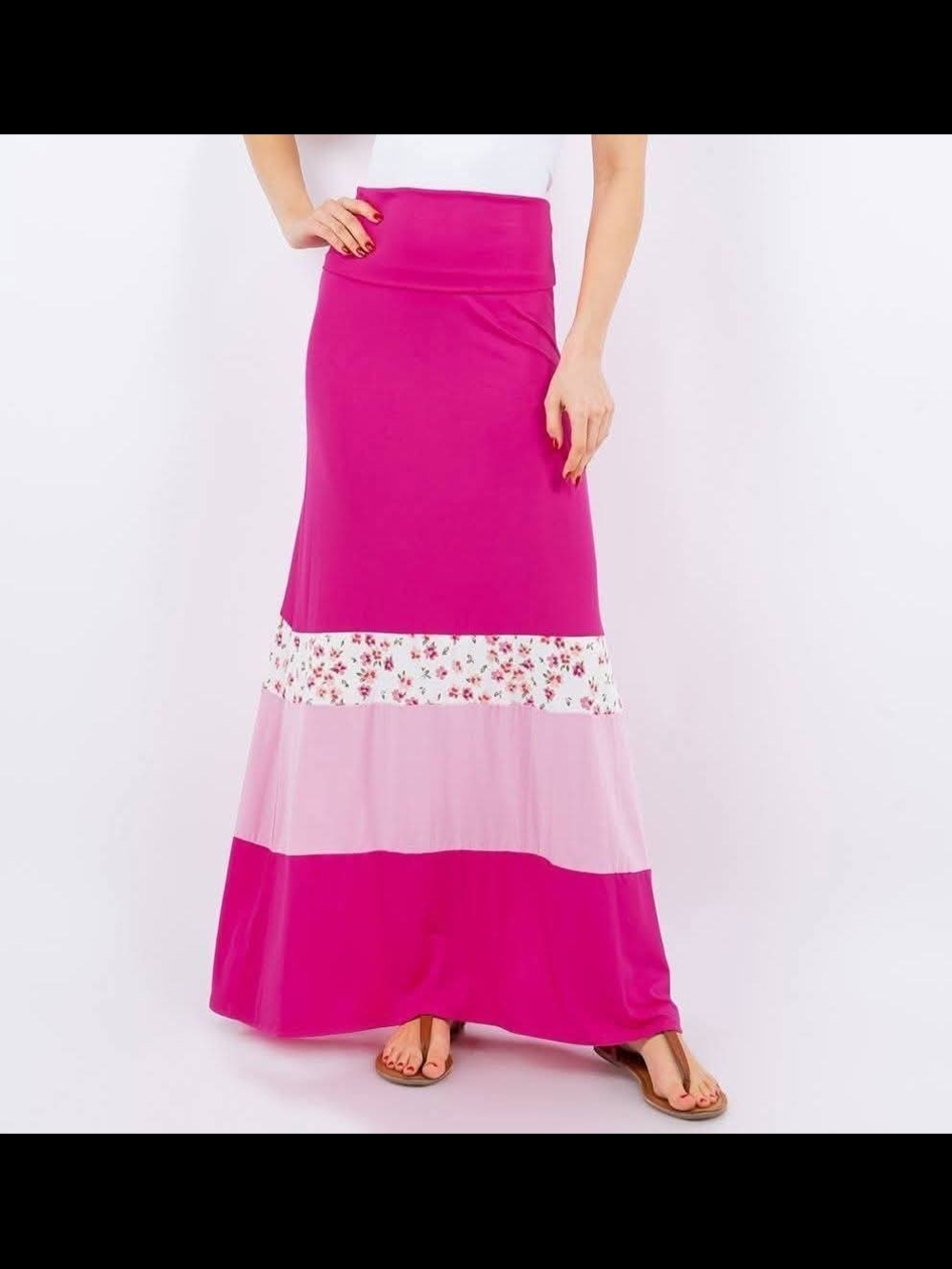 Celeste Fuchsia and Light Pink Panel Maxi Skirt with Floral Band